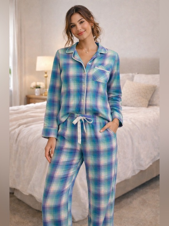 Victoria's Secret Other - Victoria’s Secret Plaid Pajama Set Blue Green Pants Lounge S